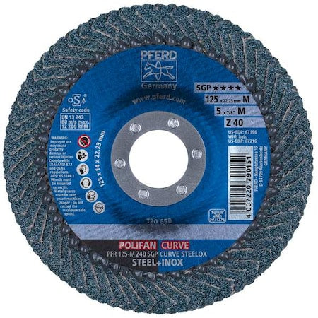 5" x 7/8" A.H. POLIFAN Flap Disc - Z SGP CURVE STEELOX, Zirconia, 40 Grit, Medium Radius