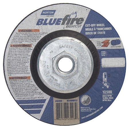 Depressed Center Cut-Off Wheel, Type 27, 4 1/2 in Dia, 0.0625 in Thick, 5/8"-11 Arbor Hole Size