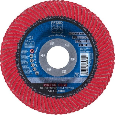 4-1/2" x 7/8" A.H. POLIFAN Flap Disc - CO SGP CURVE STEELOX, Ceramic oxide, 60 Grit, Large Radius
