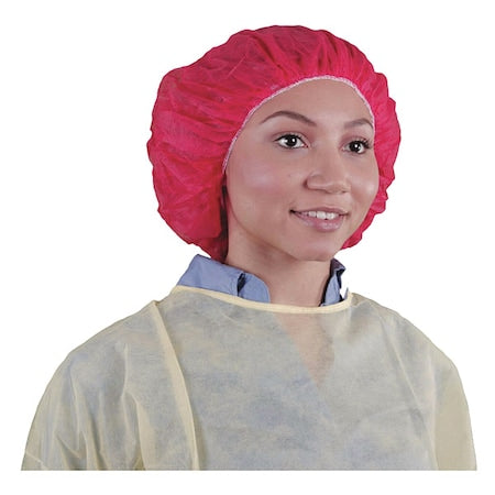 Bouffant Cap, Polypropylene, 24 in Dia., Red, L, 1000 PK