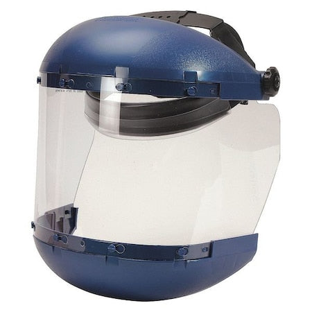 Ratchet Face Shield Assembly, Clear Visor, 6-1/2" Height, Ratchet Suspension, Anti-Fog Lens, Blue