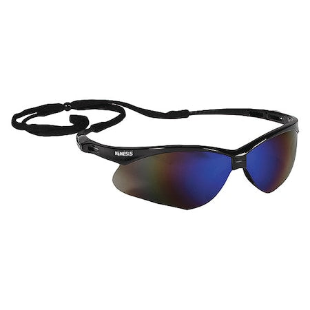 V30 Nemesis Safety Glasses, Anti-Fog & Anti-Scratch, Wraparound, Black Frame, Blue Mirror Lens