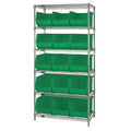 Steel Bin Shelving, 18 in D x 74 in H x 36 in W, 6 Shelves, Green