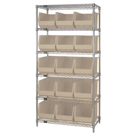 Steel Bin Shelving, 18 in D x 74 in H x 36 in W, 6 Shelves, Ivory