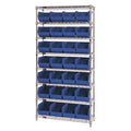 Steel, Polypropylene Bin Shelving, 12 in D x 74 in H x 36 in W, 8 Shelves, Blue