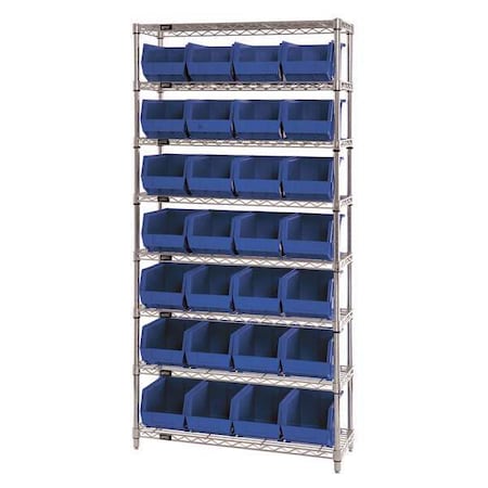 Steel, Polypropylene Bin Shelving, 12 in D x 74 in H x 36 in W, 8 Shelves, Blue