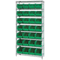 Steel, Polypropylene Bin Shelving, 12 in D x 74 in H x 36 in W, 8 Shelves, Green