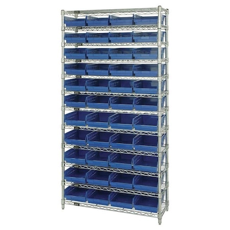 Steel, Polypropylene Bin Shelving, 12 in D x 74 in H x 36 in W, 12 Shelves, Blue