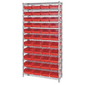 Steel, Polypropylene Bin Shelving, 12 in D x 74 in H x 36 in W, 12 Shelves, Red