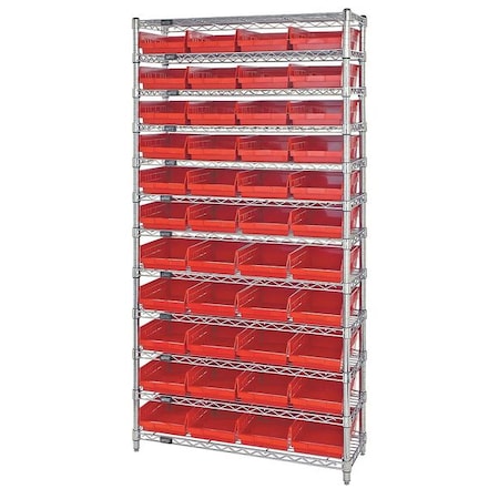 Steel, Polypropylene Bin Shelving, 12 in D x 74 in H x 36 in W, 12 Shelves, Red