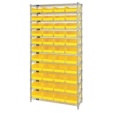 Steel, Polypropylene Bin Shelving, 12 in D x 74 in H x 36 in W, 12 Shelves, Yellow