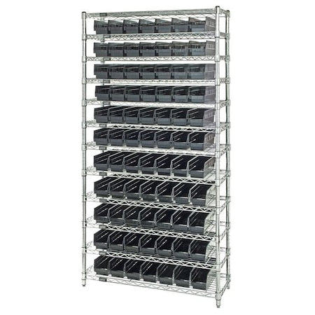 Steel Bin Shelving, 12 in D x 74 in H x 36 in W, 12 Shelves, Black