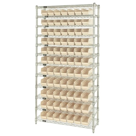 Steel Bin Shelving, 12 in D x 74 in H x 36 in W, 12 Shelves, Ivory