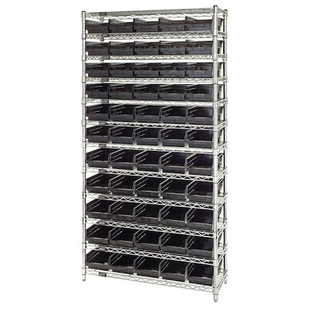 Steel, Polypropylene Bin Shelving, 12 in D x 74 in H x 36 in W, 12 Shelves, Black