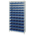 Steel, Polypropylene Bin Shelving, 12 in D x 74 in H x 36 in W, 12 Shelves, Blue