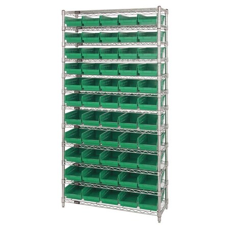 Steel, Polypropylene Bin Shelving, 12 in D x 74 in H x 36 in W, 12 Shelves, Green