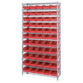 Steel, Polypropylene Bin Shelving, 12 in D x 74 in H x 36 in W, 12 Shelves, Red