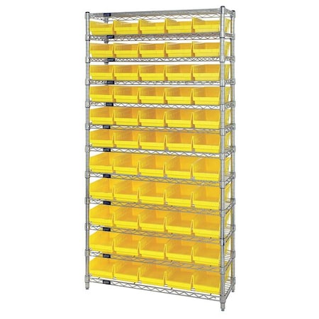 Steel, Polypropylene Bin Shelving, 12 in D x 74 in H x 36 in W, 12 Shelves, Yellow