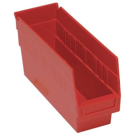 Shelf Storage Bin, Polypropylene, Red, 8 in H, 4 3/8 in W, 11 5/8 in L