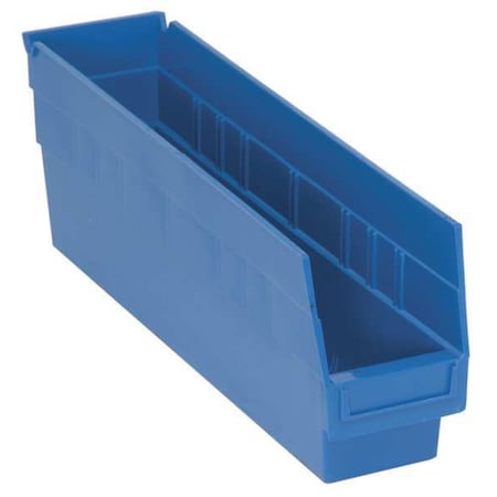 Shelf Storage Bin, Polypropylene, Blue, 8 in H, 4 3/8 in W, 17 7/8 in L