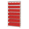 Steel, Polypropylene Bin Shelving, 14 in D x 74 in H x 36 in W, 8 Shelves, Red
