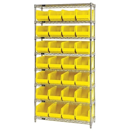 Steel, Polypropylene Bin Shelving, 14 in D x 74 in H x 36 in W, 8 Shelves, Yellow