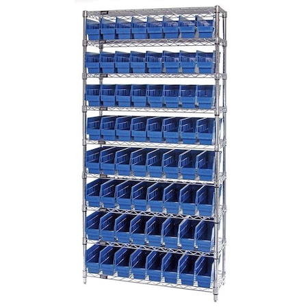 polypropylene Bin Shelving, 12 in D x 74 in H x 36 in W, 9 Shelves, Blue