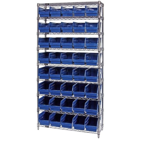 polypropylene Bin Shelving, 12 in D x 74 in H x 36 in W, 9 Shelves, Blue