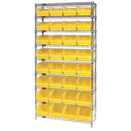 polypropylene Bin Shelving, 12 in D x 74 in H x 36 in W, 9 Shelves, Yellow