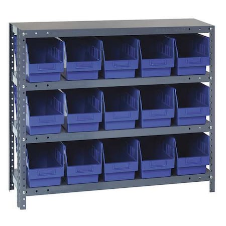 Steel Bin Shelving, 12 in D x 39 in H x 36 in W, 4 Shelves, Blue