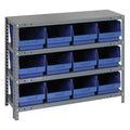 Steel Bin Shelving, 12 in D x 39 in H x 36 in W, 4 Shelves, Blue