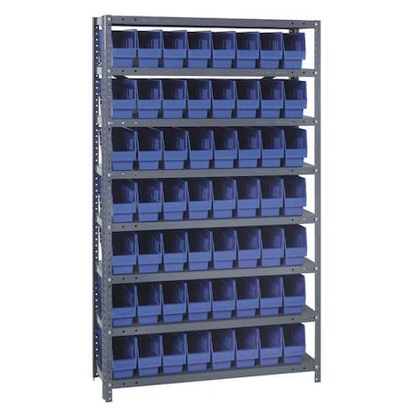 Steel Bin Shelving, 12 in D x 75 in H x 36 in W, 8 Shelves, Blue