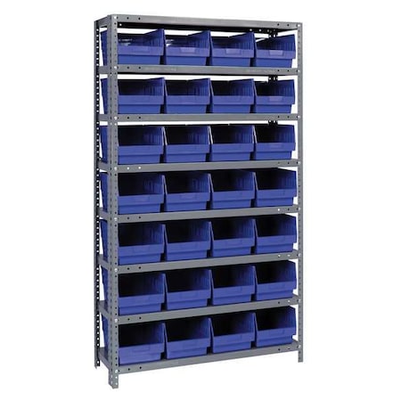 Steel Bin Shelving, 12 in D x 75 in H x 36 in W, 8 Shelves, Blue