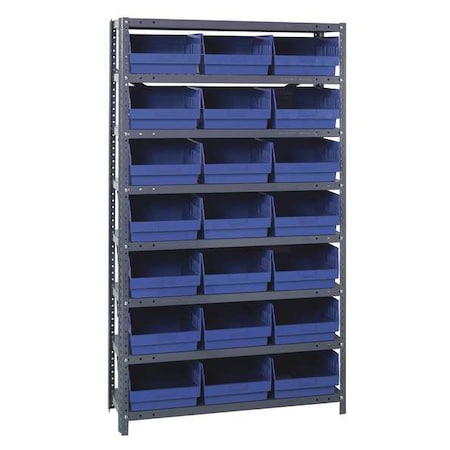 Steel Bin Shelving, 12 in D x 75 in H x 36 in W, 8 Shelves, Blue
