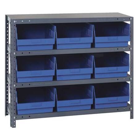 Steel Bin Shelving, 18 in D x 39 in H x 36 in W, 4 Shelves, Blue