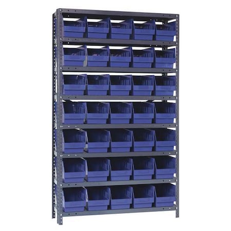 Steel Bin Shelving, 12 in D x 75 in H x 36 in W, 8 Shelves, Blue