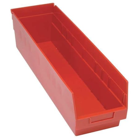 Shelf Storage Bin, Polypropylene, Red, 8 in H, 6 5/8 in W, 23 5/8 in L