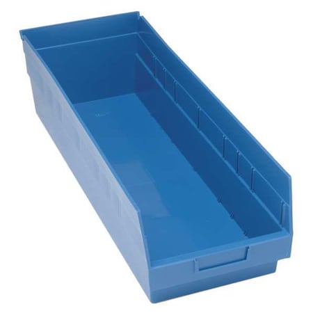 Shelf Storage Bin, Polypropylene, Blue, 8 in H, 8 3/8 in W, 23 5/8 in L