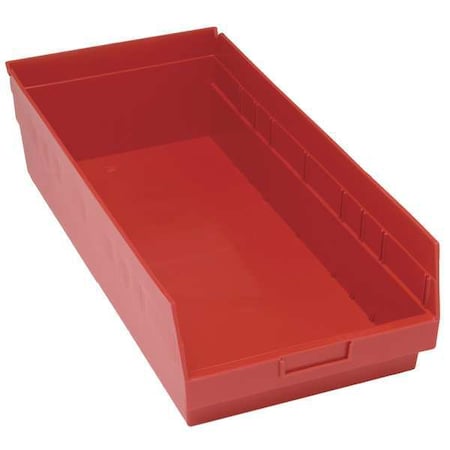 Shelf Storage Bin, Polypropylene, Red, 8 in H, 11 1/8 in W, 23 5/8 in L