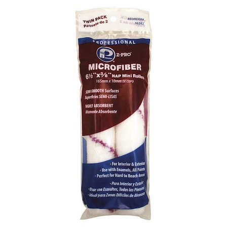 6-1/2" Mini Paint Roller Cover, 3/8" Nap, Microfiber, 2 PK