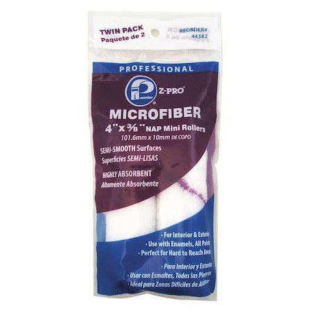 4" Mini Paint Roller Cover, 3/8" Nap, Microfiber, 2 PK