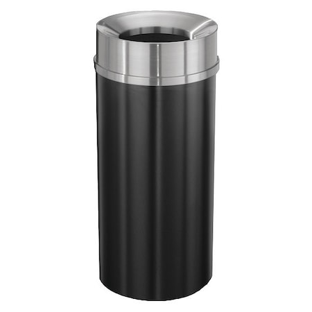 Mount Everest 16 gal Round Trash Can, Satin Black/Satin Aluminum, None, Steel, Not Applicable