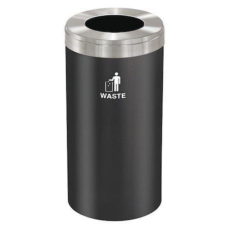 23 gal Round Recycling Bin, Funnel Top, Satin Black/Satin Aluminum, Steel, 1 Openings