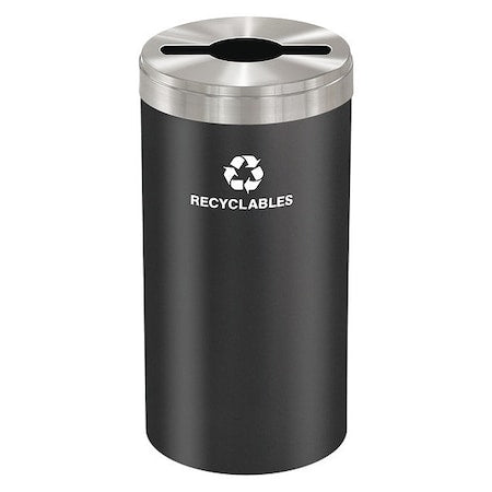 23 gal Round Recycling Bin, Open Top, Satin Black/Satin Aluminum, Steel, 1 Openings