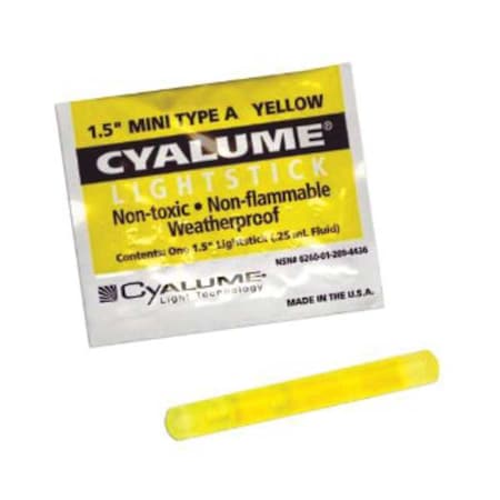 Lightstick,Yellow,4 hr.,1-1/2 in. L,PK50