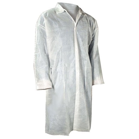 Disposable Lab Coat, Polypropylene, Snaps Closure, White, 7XL, 25 PK