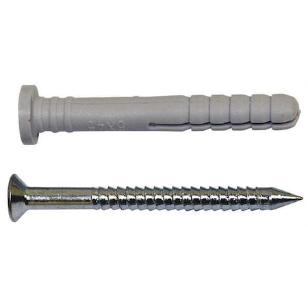 Vigil Antislip Concrete Screw, 1/4" Dia., Flat, 1-3/4" L, Plastic Plain
