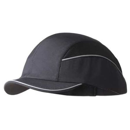 Bump Cap, Short Brim Baseball, Inner ABS Polymer, Outer Nylon, Hook-and-Loop Suspension, Black