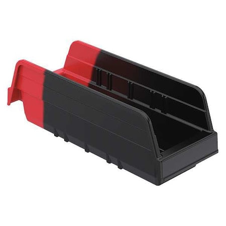 Shelf Storage Bin, Plastic, Black/Red, 4 in H, 4 1/4 in W, 11 5/8 in L