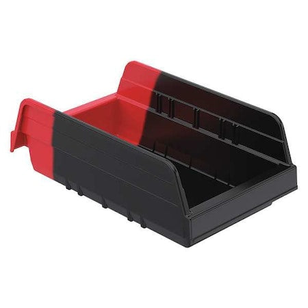 Shelf Storage Bin, Plastic, Black/Red, 4 in H, 6 3/4 in W, 11 5/8 in L